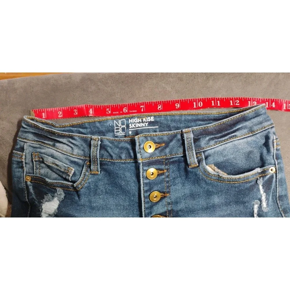 No Boundaries NOBO High Rise Skinny Ripped Jeans Button Fly Junior Size 9